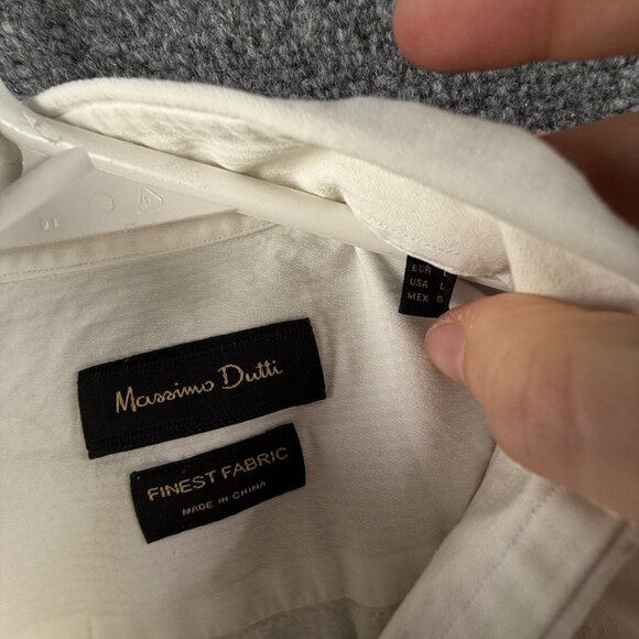 Massimo Dutti Men White Long Sleeve Elbow Patches Large Button Up Shirt Adult - Picture 8 of 12